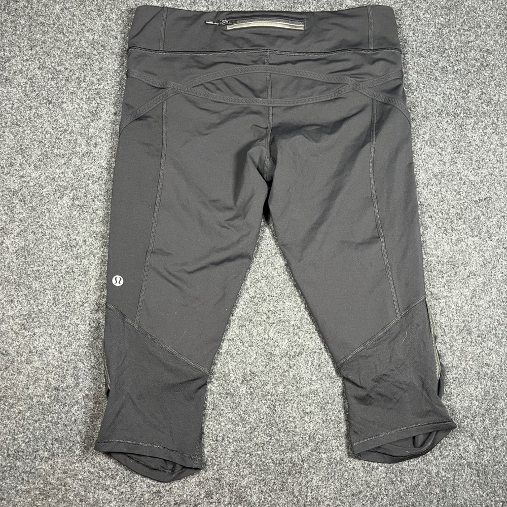 Lululemon Run Turbo Crop Leggings Black Ruched Reflective Running Pants Size 8 - Picture 3 of 8
